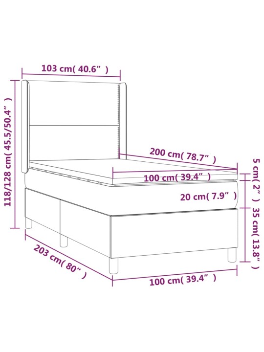 Kontinentaalvoodi madratsiga, LED, must, 100x200 cm, kunstnahk