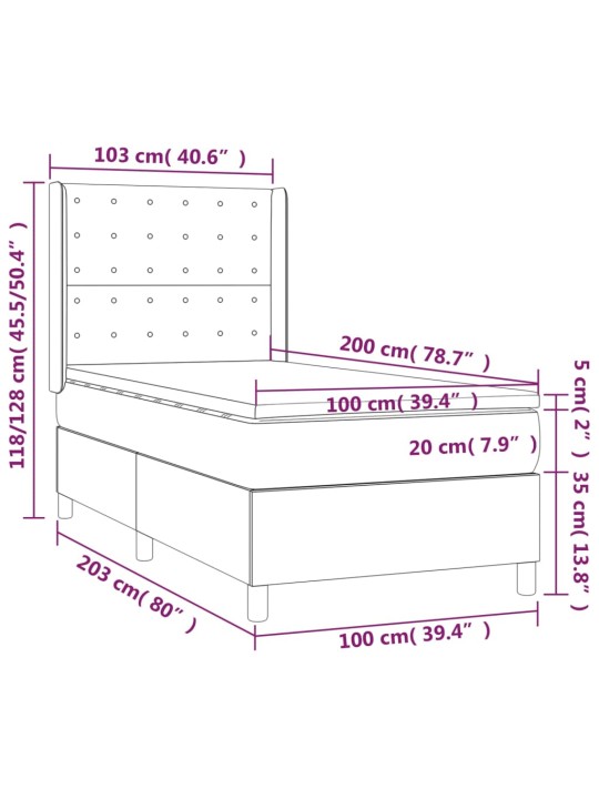 Kontinentaalvoodi madratsiga, LED, must, 100x200 cm, kunstnahk