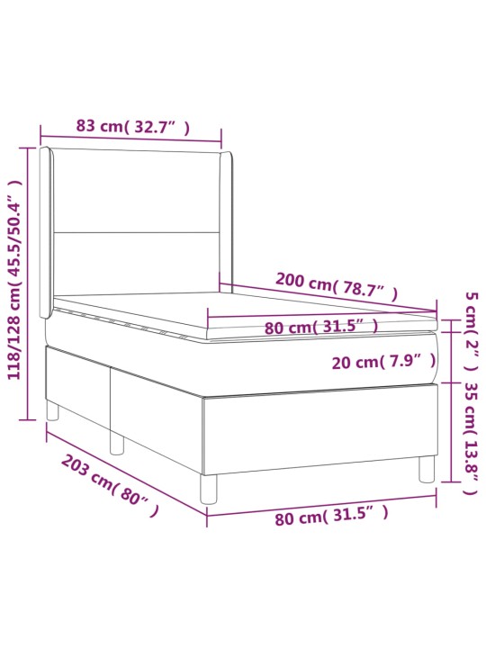 Kontinentaalvoodi madrats ja led, helehall, 80x200 cm, samet