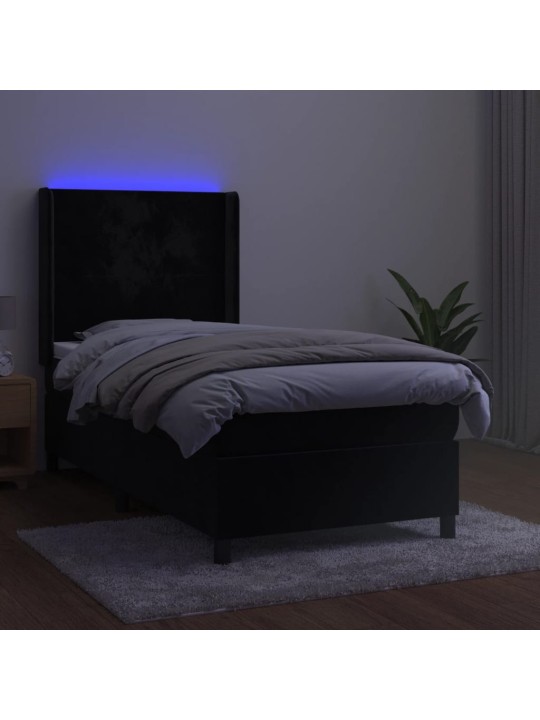 Kontinentaalvoodi madrats ja led, must, 80x200 cm, samet