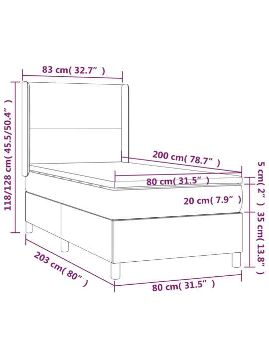 Kontinentaalvoodi madrats ja led, must, 80x200 cm, samet