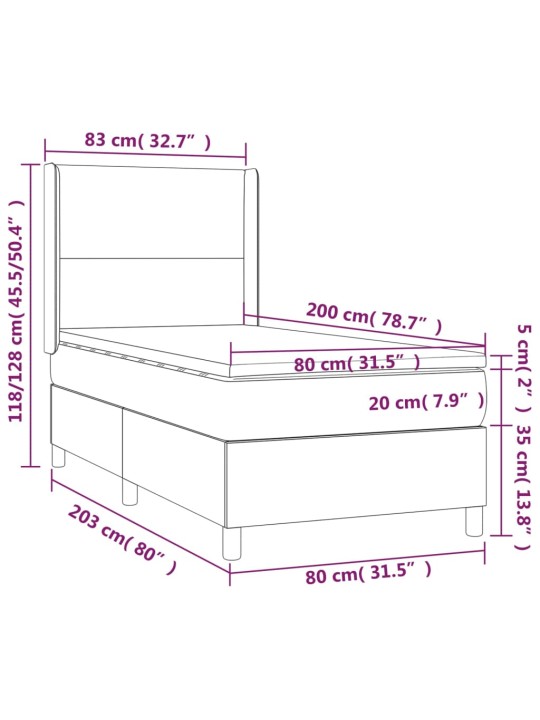 Kontinentaalvoodi madrats, led, tumesinine, 80x200 cm, samet