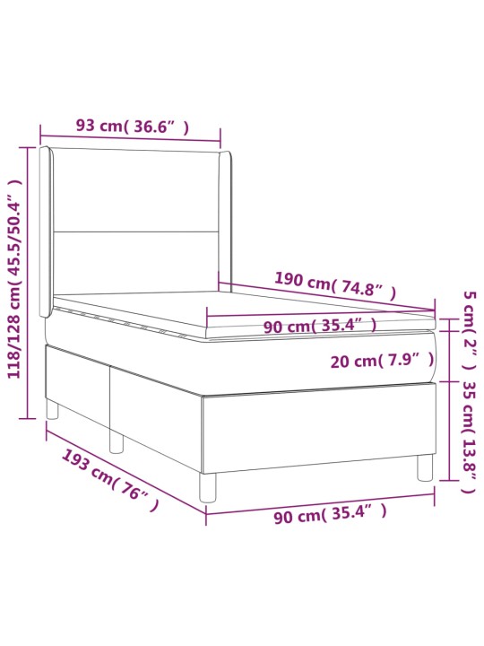 Kontinentaalvoodi madrats ja LED, must, 90x190 cm, samet