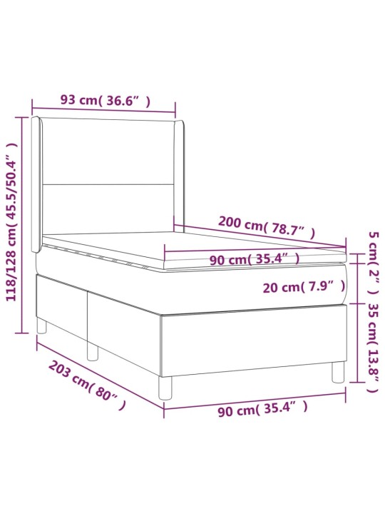 Kontinentaalvoodi madrats, led, tumeroheline, 90x200 cm, samet