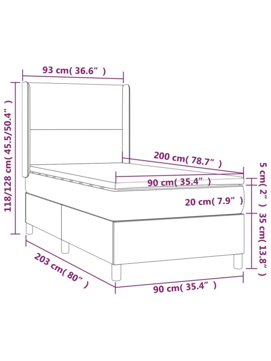 Kontinentaalvoodi madrats, LED, tumesinine, 90x200 cm, samet