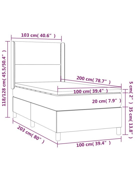 Kontinentaalvoodi madrats ja LED, must, 100x200 cm, samet