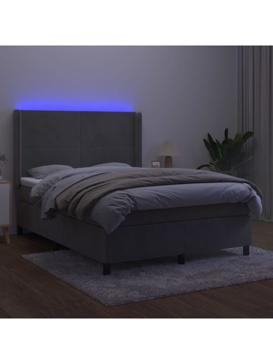 Kontinentaalvoodi madrats ja led, helehall, 140x190 cm, samet