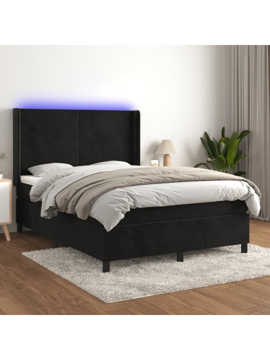 Kontinentaalvoodi madrats ja LED, must, 140x190 cm, samet