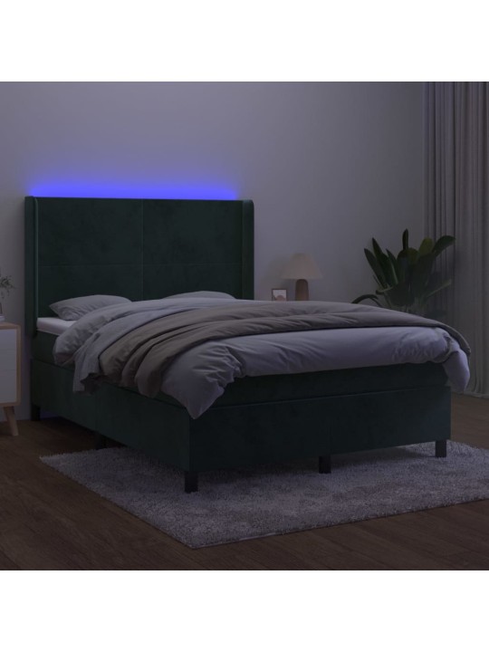 Kontinentaalvoodi madrats, led, tumeroheline, 140x190 cm, samet