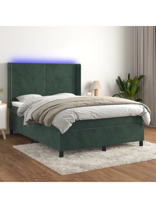 Kontinentaalvoodi madrats, led, tumeroheline, 140x190 cm, samet