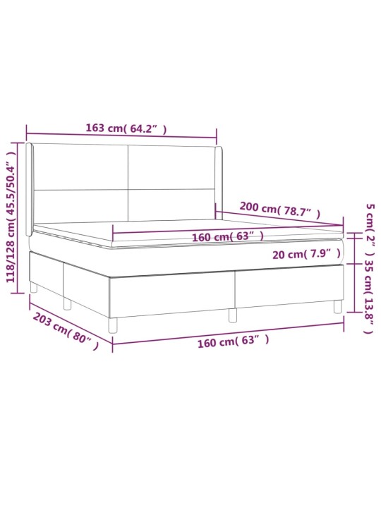 Kontinentaalvoodi madrats ja LED, must, 160x200 cm, samet