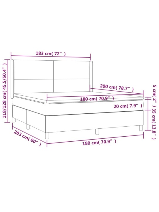 Kontinentaalvoodi madrats ja LED, must, 180x200 cm, samet