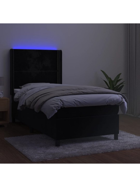 Kontinentaalvoodi madrats ja LED, must, 80x200 cm, samet