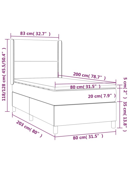 Kontinentaalvoodi madrats, led, tumeroheline, 80x200 cm, samet