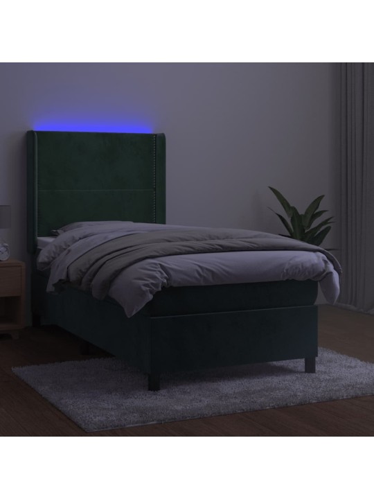 Kontinentaalvoodi madrats, led, tumeroheline, 90x190 cm, samet