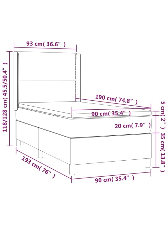 Kontinentaalvoodi madrats, led, tumeroheline, 90x190 cm, samet