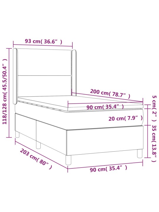 Kontinentaalvoodi madrats, led, tumeroheline, 90x200 cm, samet