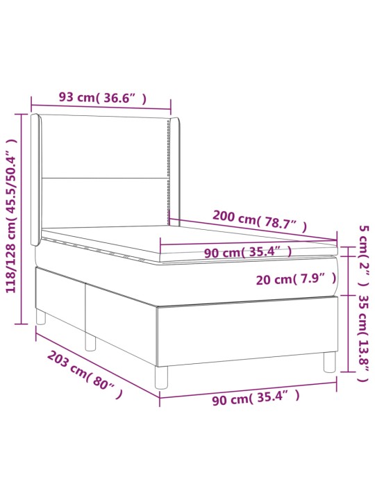 Kontinentaalvoodi madrats, led, roosa, 90x200 cm, samet