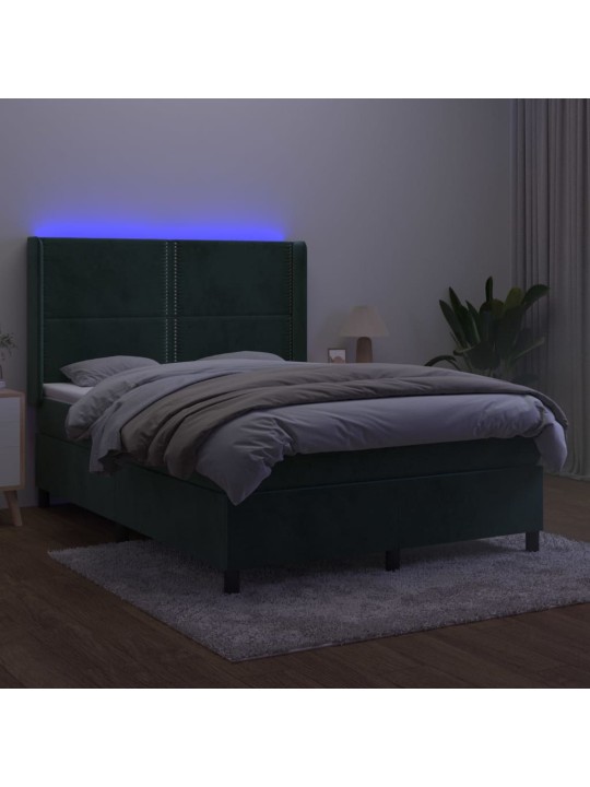 Kontinentaalvoodi madrats, led, tumeroheline, 140x190 cm, samet
