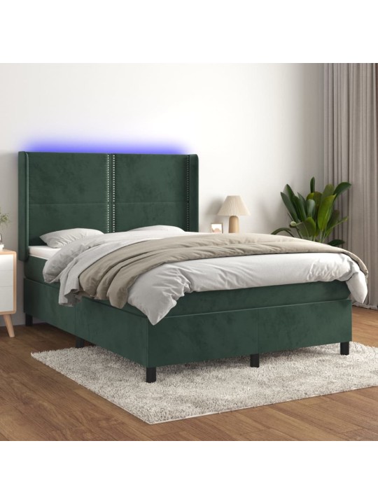 Kontinentaalvoodi madrats, led, tumeroheline, 140x190 cm, samet