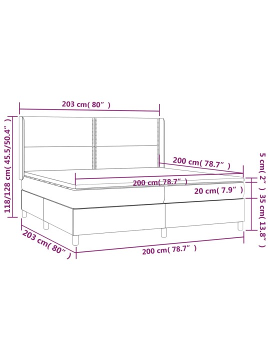 Kontinentaalvoodi madrats ja led, helehall, 200x200 cm, samet