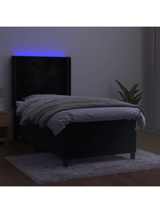 Kontinentaalvoodi madrats ja LED, must, 80x200 cm, samet