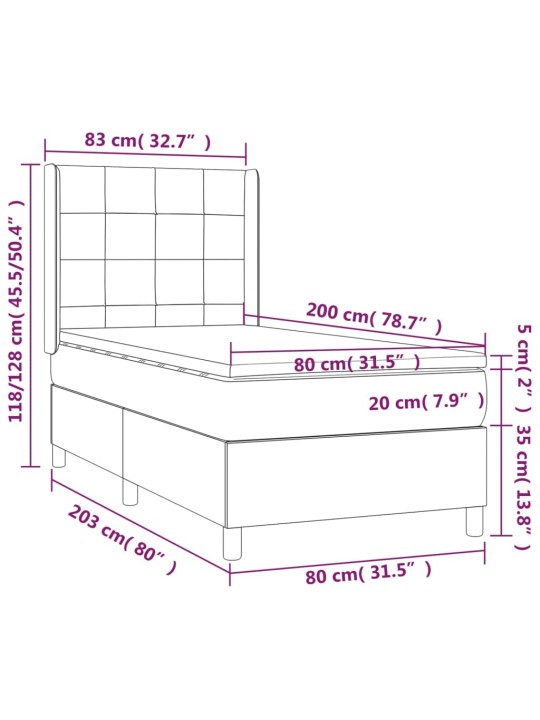 Kontinentaalvoodi madrats, led, tumeroheline, 80x200 cm, samet