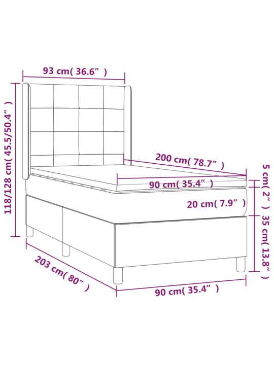 KONTINENTAALVOODI MADRATS, LED, ROOSA, 90X200 CM, SAMET