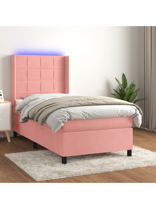 KONTINENTAALVOODI MADRATS, LED, ROOSA, 90X200 CM, SAMET