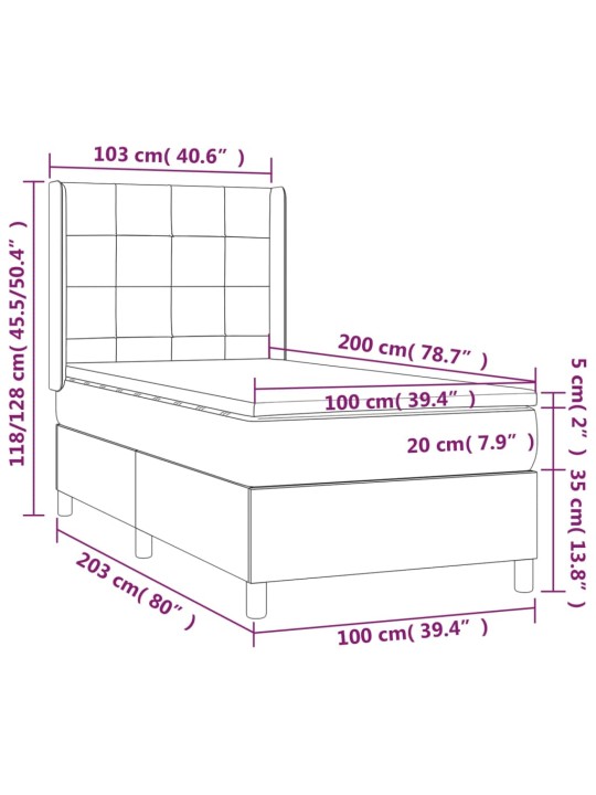 Kontinentaalvoodi madrats, LED, tumeroheline, 100x200 cm, samet