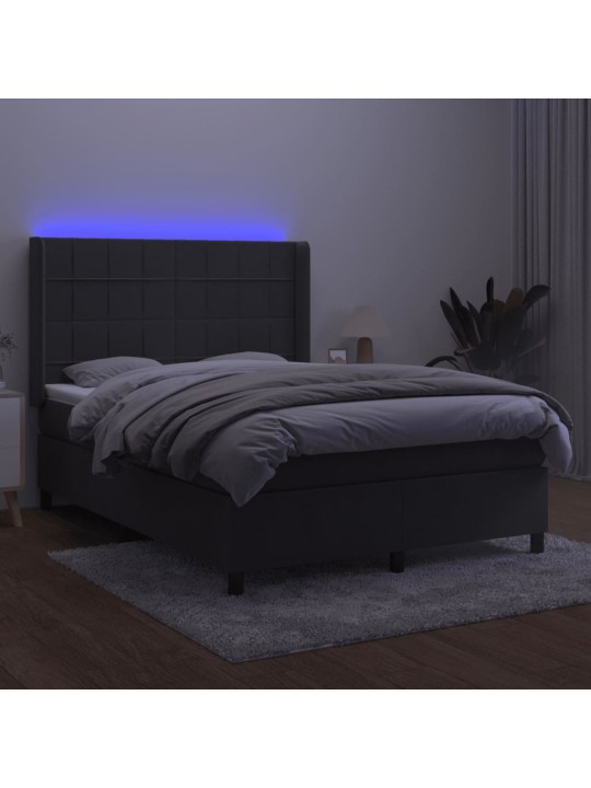 Kontinentaalvoodi madrats ja led, tumehall, 140x190 cm, samet