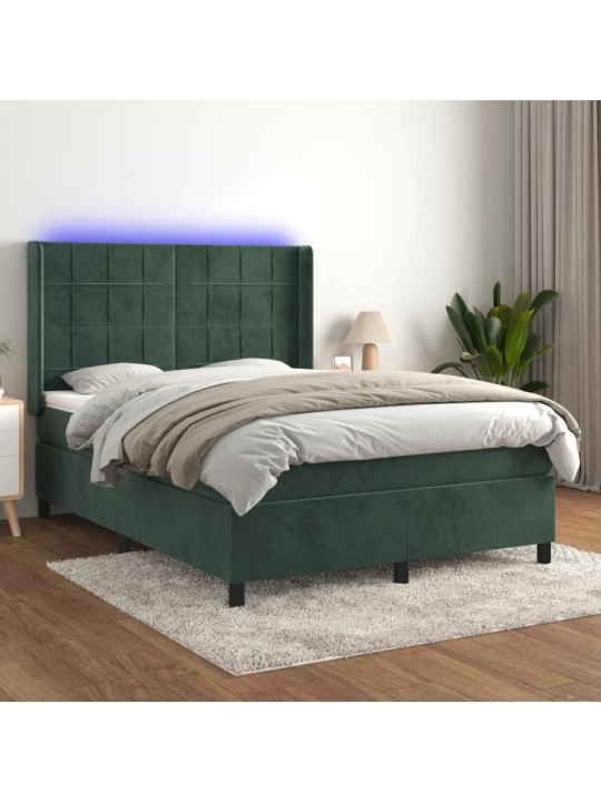 Kontinentaalvoodi madrats, led, tumeroheline, 140x190 cm, samet