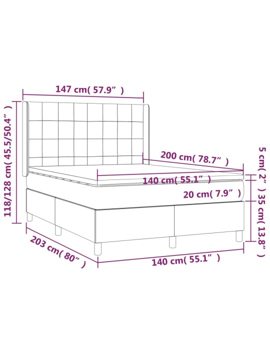 Kontinentaalvoodi madrats ja led, helehall, 140x200 cm, samet