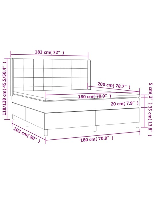 KONTINENTAALVOODI MADRATS, LED, ROOSA, 180X200 CM, SAMET