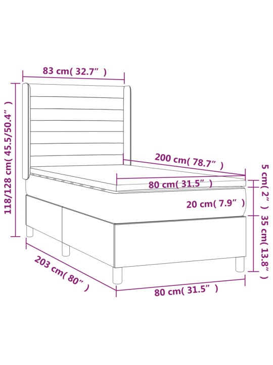 Kontinentaalvoodi madrats, led, tumeroheline, 80x200 cm, samet