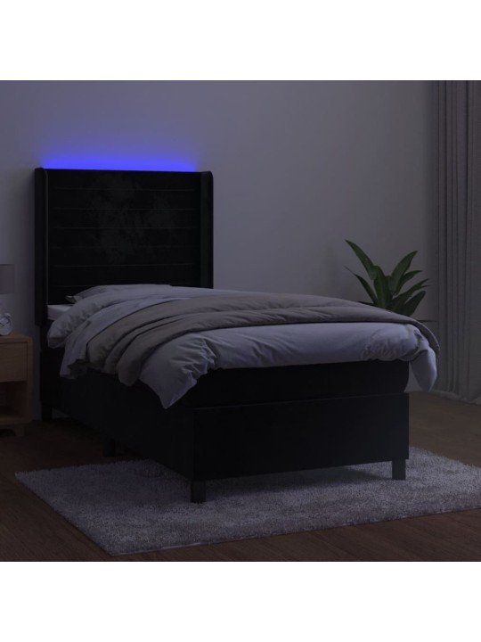 Kontinentaalvoodi madrats ja LED, must, 90x190 cm, samet