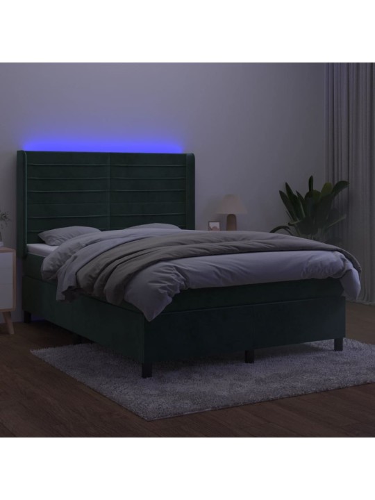 Kontinentaalvoodi madrats, led, tumeroheline, 140x190 cm, samet