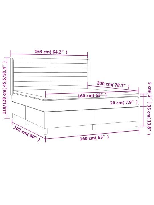 Kontinentaalvoodi madrats ja led, tumehall, 160x200 cm, samet