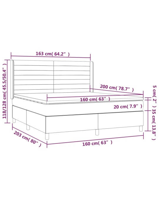 Kontinentaalvoodi madrats ja led, must, 160x200 cm, samet