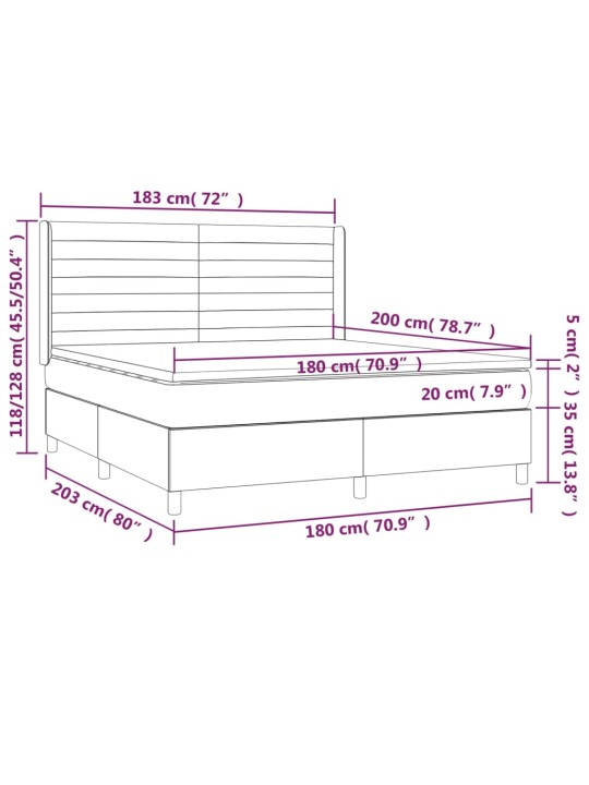 Kontinentaalvoodi madrats ja LED, must, 180x200 cm, samet