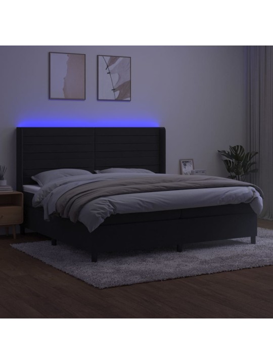 Kontinentaalvoodi madrats ja led, must, 200x200 cm, samet