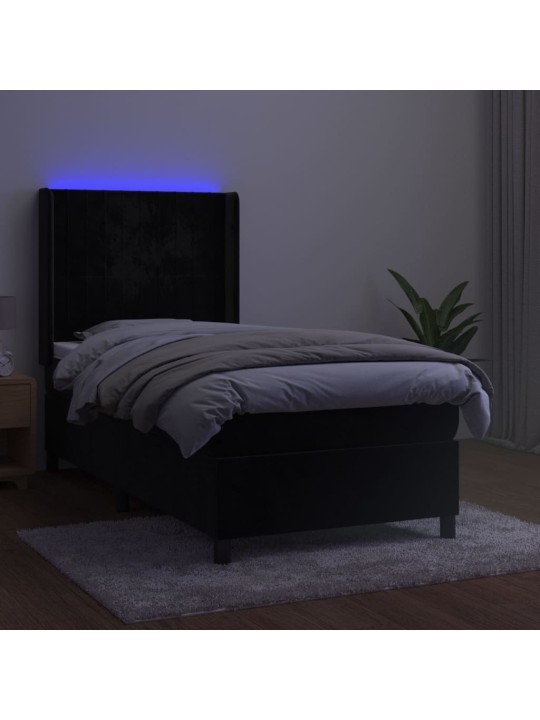 Kontinentaalvoodi madrats ja LED, must, 90x190 cm, samet