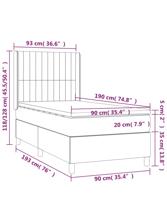 Kontinentaalvoodi madrats, led, roosa, 90x190 cm, samet