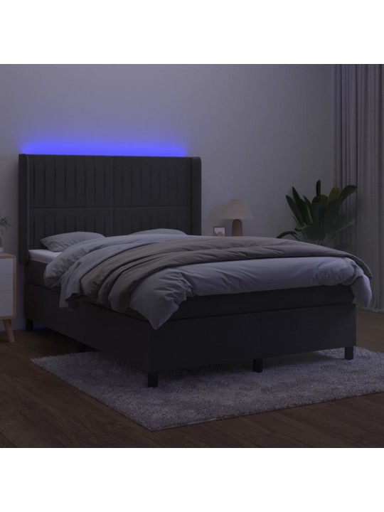 Kontinentaalvoodi madrats ja LED, tumehall, 140x190 cm, samet