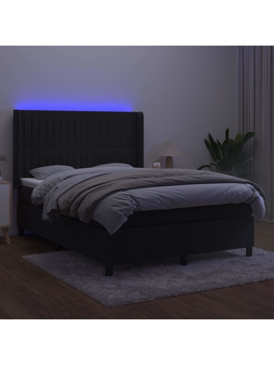 Kontinentaalvoodi madrats ja LED, must, 140x190 cm, samet