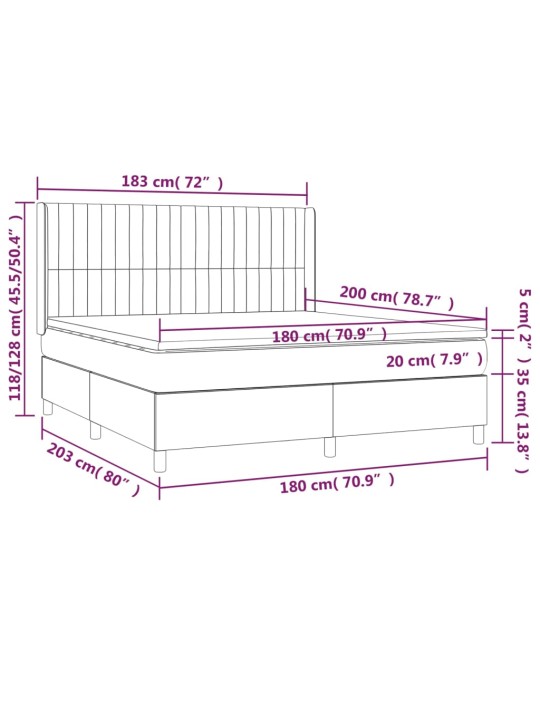 Kontinentaalvoodi madrats ja led, must, 180x200 cm, samet