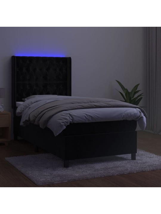 Kontinentaalvoodi madrats ja led, must, 80x200 cm, samet