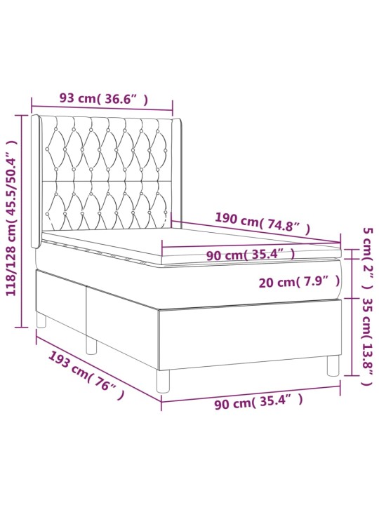 Kontinentaalvoodi madrats ja LED, must, 90x190 cm, samet