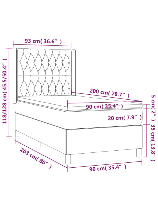Kontinentaalvoodi madrats, led, tumeroheline, 90x200 cm, samet
