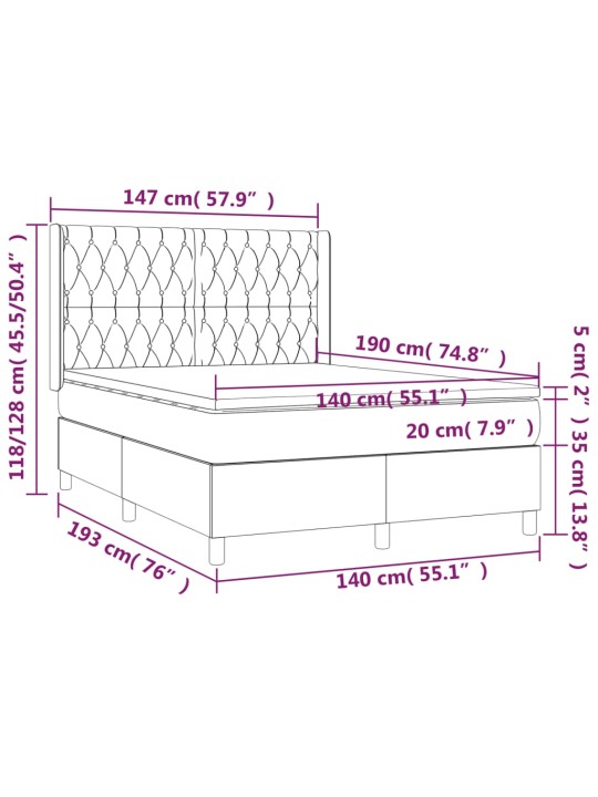 Kontinentaalvoodi madrats ja led, tumehall, 140x190 cm, samet